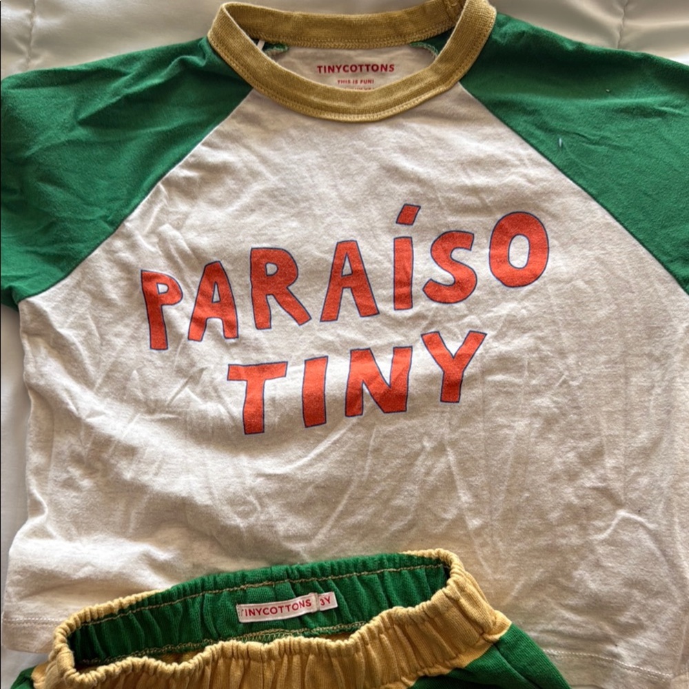 Tinycottons Green and White Paraiso Tiny Shirt and Shorts